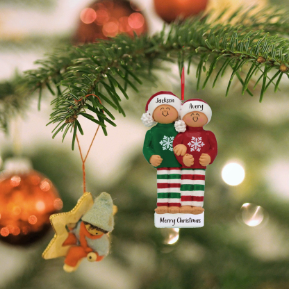 2 Names - Personalized Christmas Ornaments Custom Text Wooden Xmas Ornaments Gifts for Family Friends