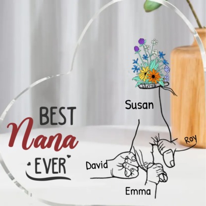 Personalized Acrylic Heart Keepsake Custom 2–7 Names Ornaments Flower Gifts for Grandma - Best Nana Ever