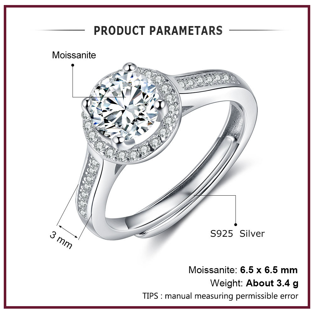 Round Cut Moissanite Ring Engagement Rings Solitaire Ring with CZ Stones Sterling Silver