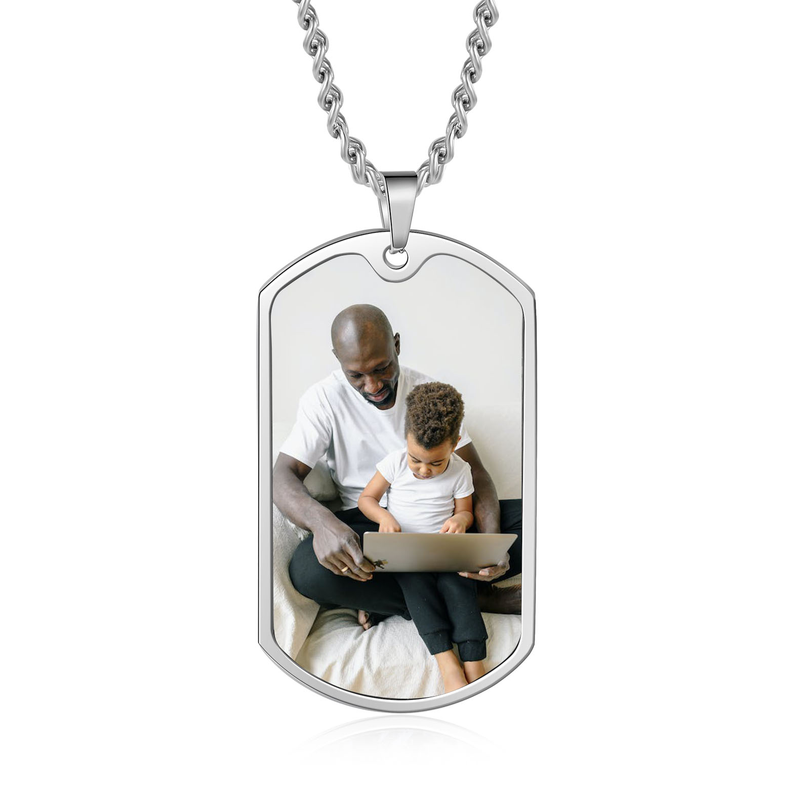 O'Fishally The Best Dad Necklace Custom Photo Dog Tag Necklace with 2 Fishing Hooks