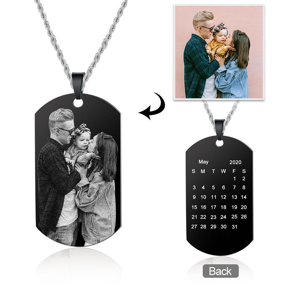Custom Photo Tag Necklace with Calendar Personalized Gift For Him