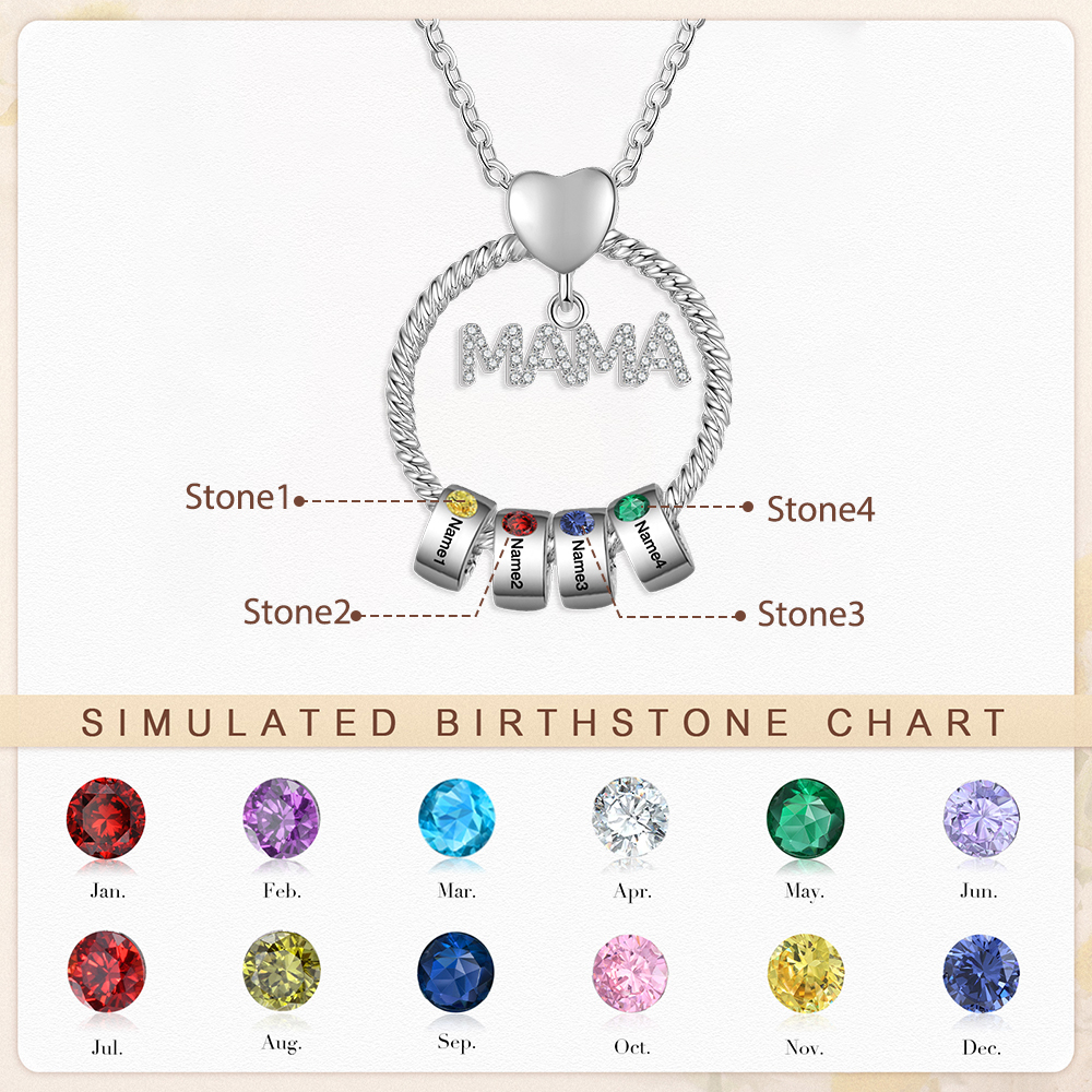 Collar con colgante de "MAMÁ" con 4 nombres Y 4 piedras de nacimiento personalizados | Jessemade