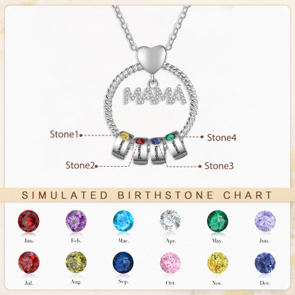 Collar con colgante de "MAMÁ" con 4 nombres Y 4 piedras de nacimiento personalizados | Jessemade