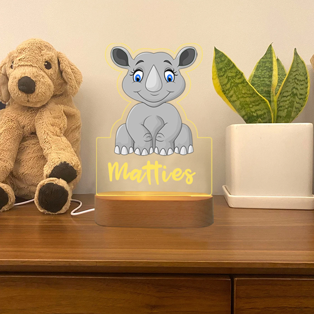Personalized Rhinoceros Night Light Custom Name LED Lamp