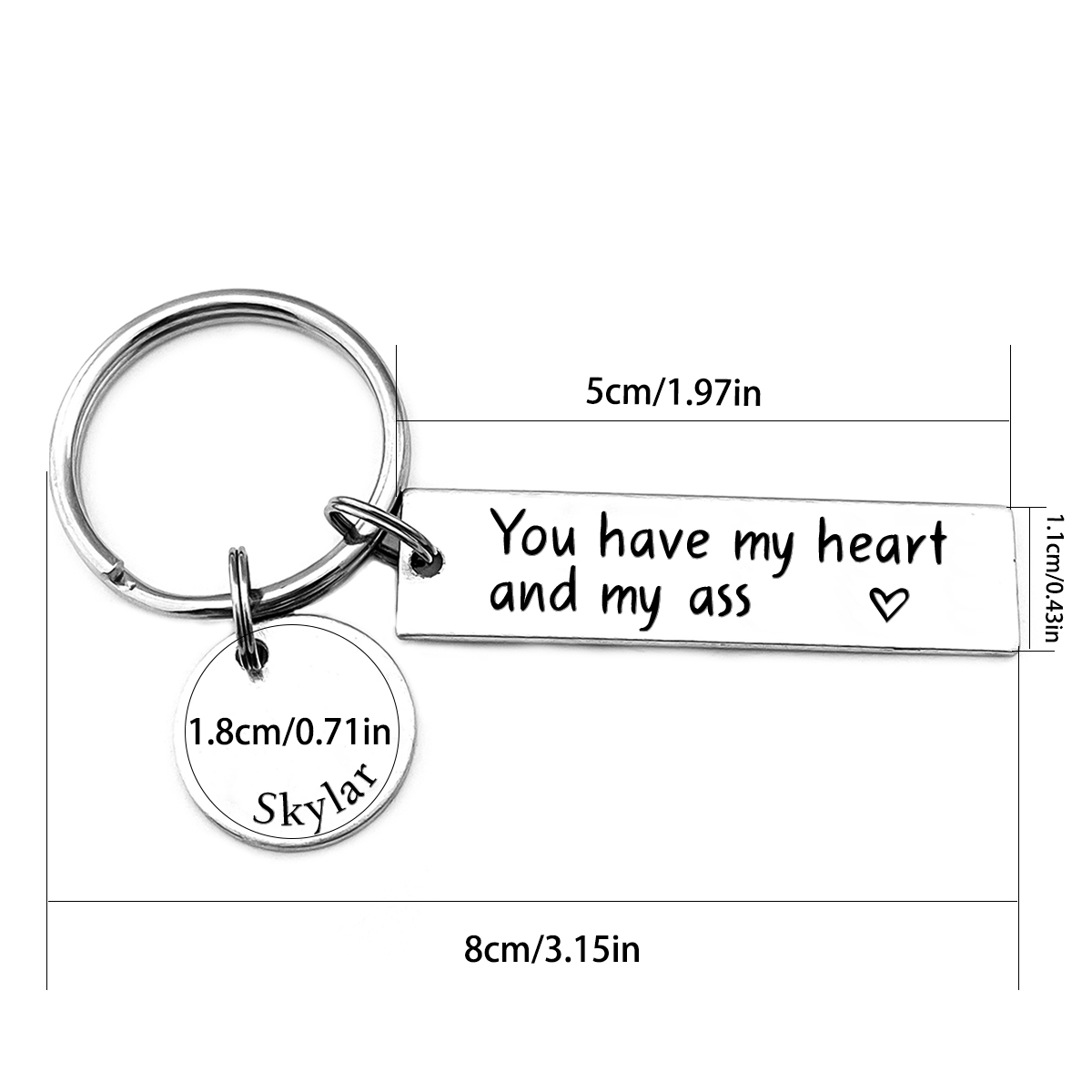 Personalized Couple Keychain Custom Name Keyring "You Have My Heart And My Ass" Valentine's Day Gifts for Couples