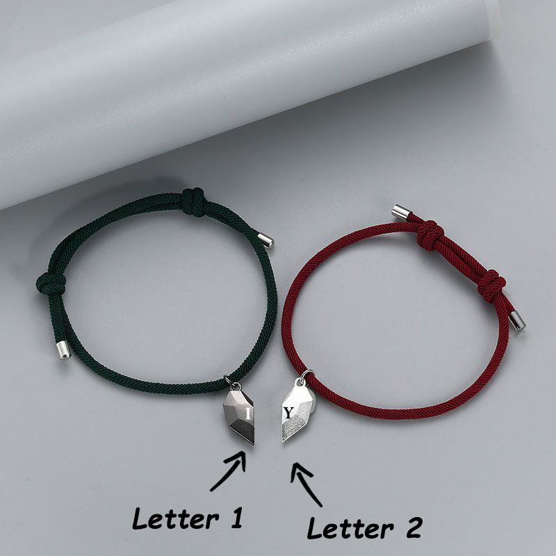 Personalized Two Souls One Heart Bracelet Custom 2 Letters Magnetic Bracelet Set for Couple