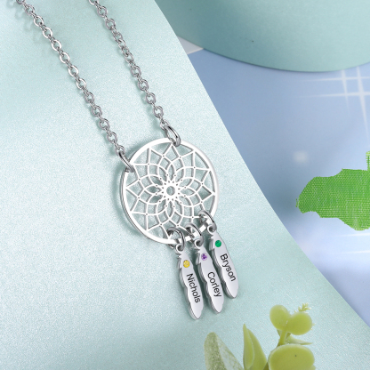 Personalized Dream Catcher Necklace with 3 Birthstones for Women