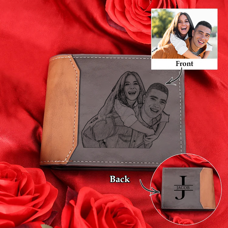 Men Photo Wallet Personalized Monogram Wallet Gray Color Christmas Gift For Couple