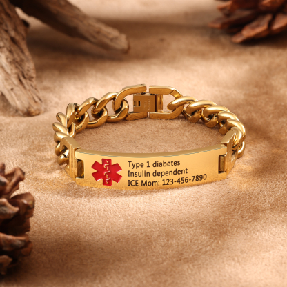 Personalized Medical Alert Bracelet ID Wristbands Stainless Steel Emergency Silver Bracelet
