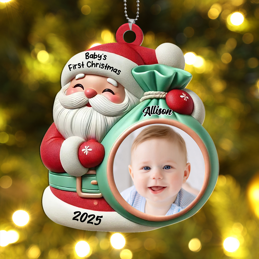 Custom Santa Baby's First Christmas Photo Ornament