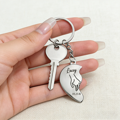 Personalized Couple Keychain Custom 2 Names & Date Keyring Matching Couple Gifts Valentine's Day Gift for Him/Her