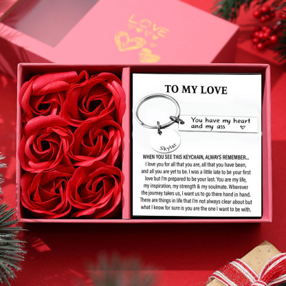 Personalized Couple Keychain Custom Name Keyring "You Have My Heart And My Ass" Valentine's Day Gifts for Couples
