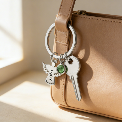 Personalized Guardian Angel Keychain Customized Name & Birthstone Stainless Steel Keyring Special Gift