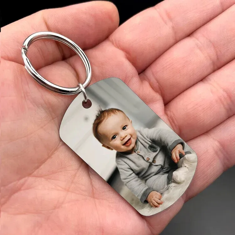 Custom Photo Keychain With Engraving Personalized Photo Gift for Dad