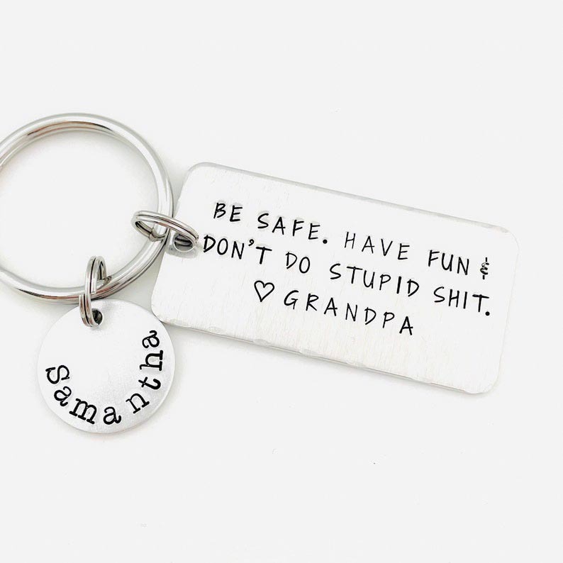 Personalized Name Don't Do Stupid Keychain for Teenager New Driver Gift