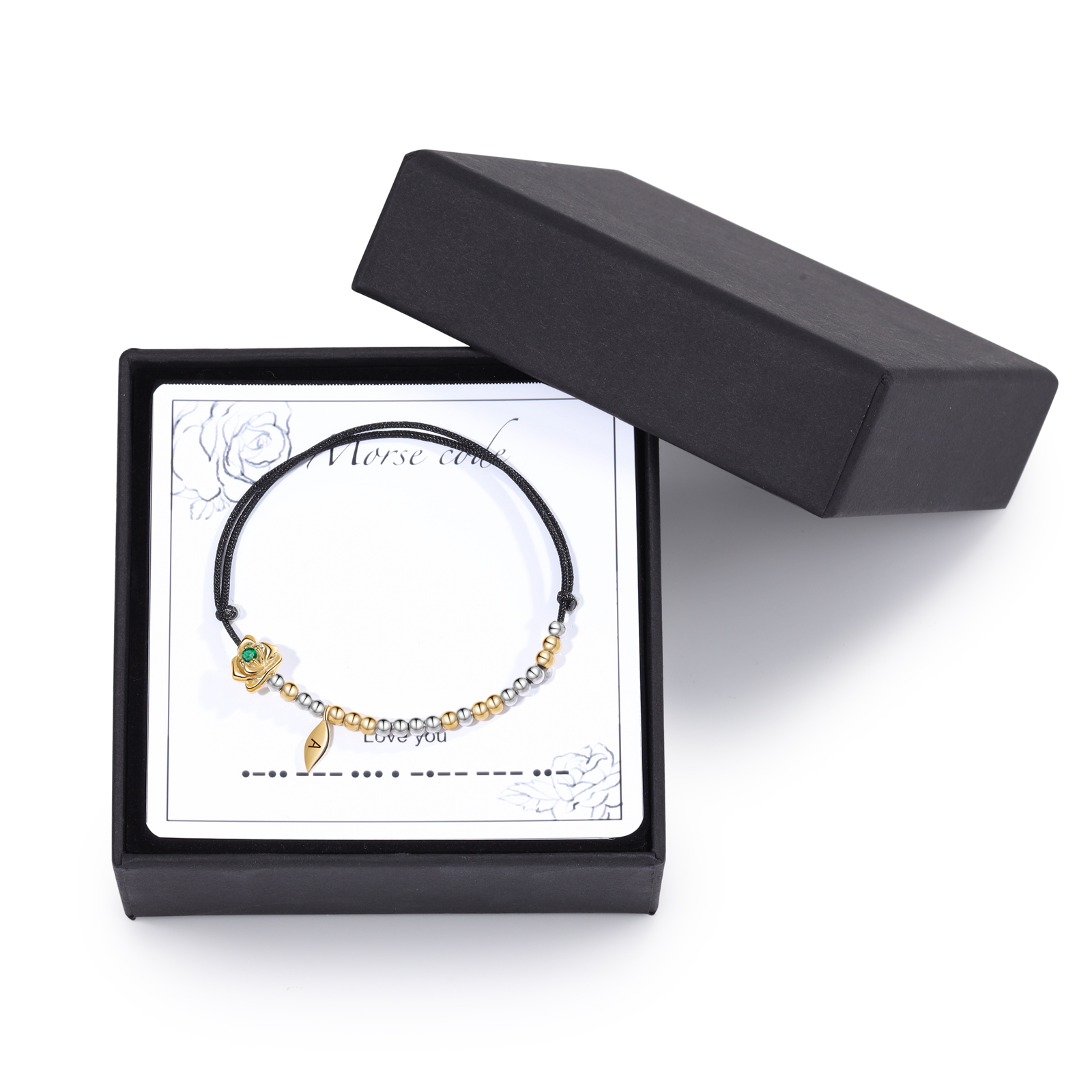 Love You Morse Code Bracelet Custom Initial Birthstone Rose Bracelet for Her