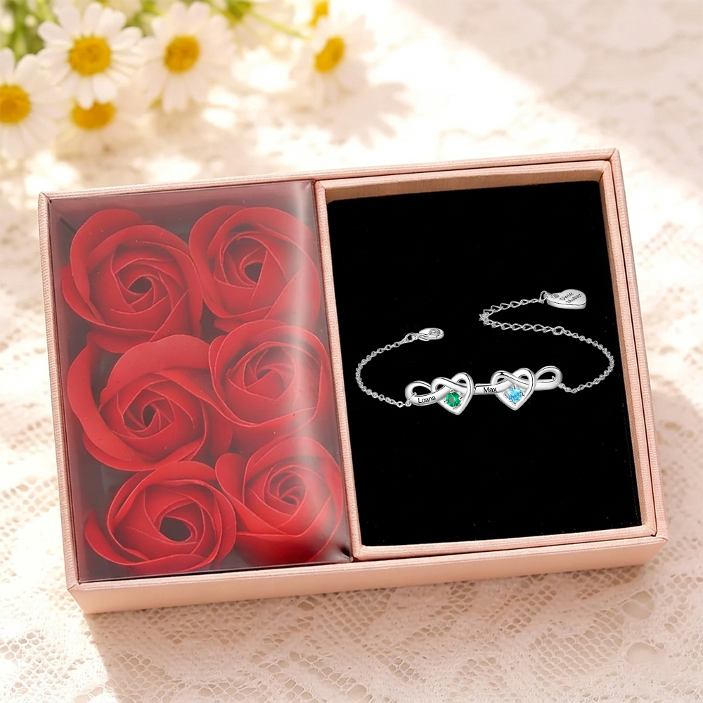 Personalized Linked Heart Bracelet with 2-6 Names