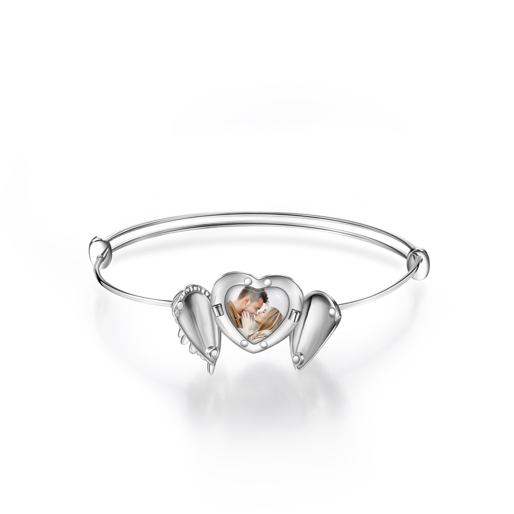Custom Heart Photo Bracelet Custom Angel Wing Locket Bracelet for Family