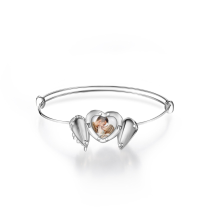 Custom Heart Photo Bracelet Custom Angel Wing Locket Bracelet for Family