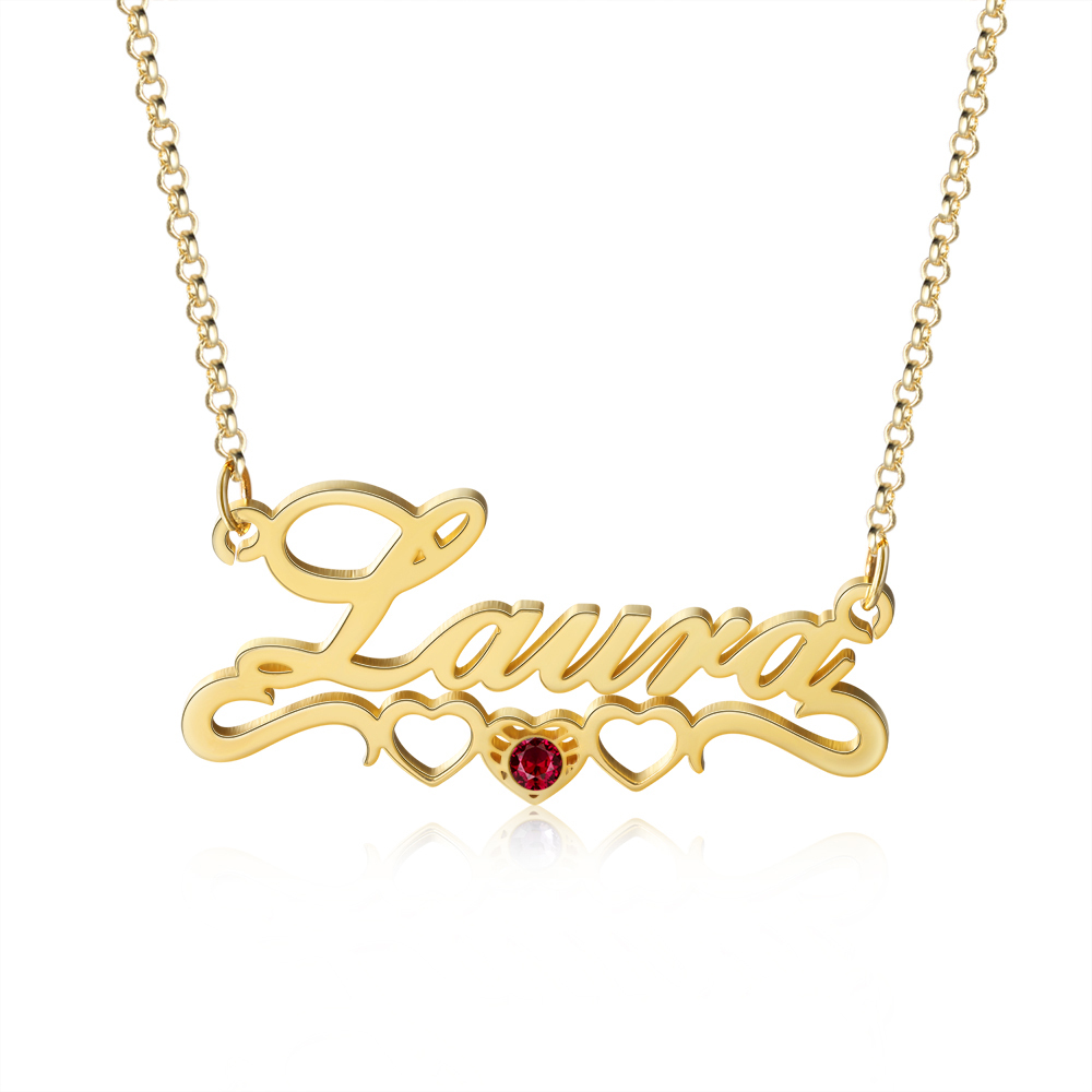 Personalized Ruby Name Necklace Heart-Shaped July Birthstone Necklace for Girls-Lorajewel