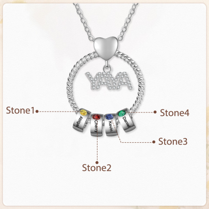 Collar a abuela con colgante de "YAYA" con 4 nombres Y 4 piedras de nacimiento personalizados | Jessemade-Jessemade ES
