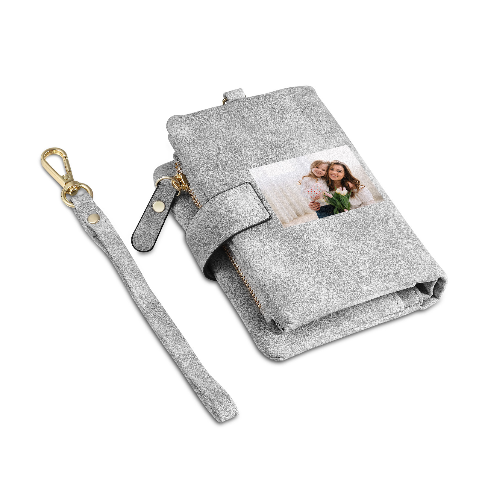 Personalized Women's Leather Wallet Custom Birthday Flower & Name & Photo Wallet Gift for Her