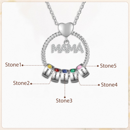 Collar con colgante de "MAMÁ" con 5 nombres Y 5 piedras de nacimiento personalizados | Jessemade