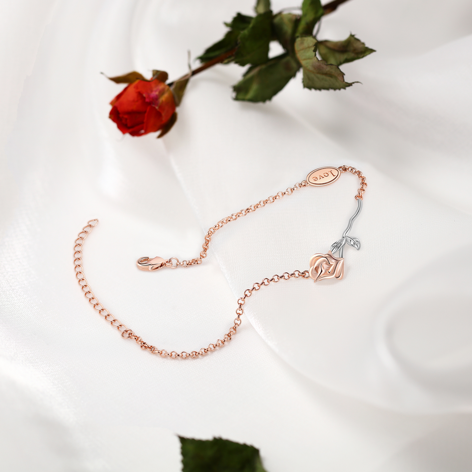 Rose Pendant Bracelet Simple Flower Bracelet for Women