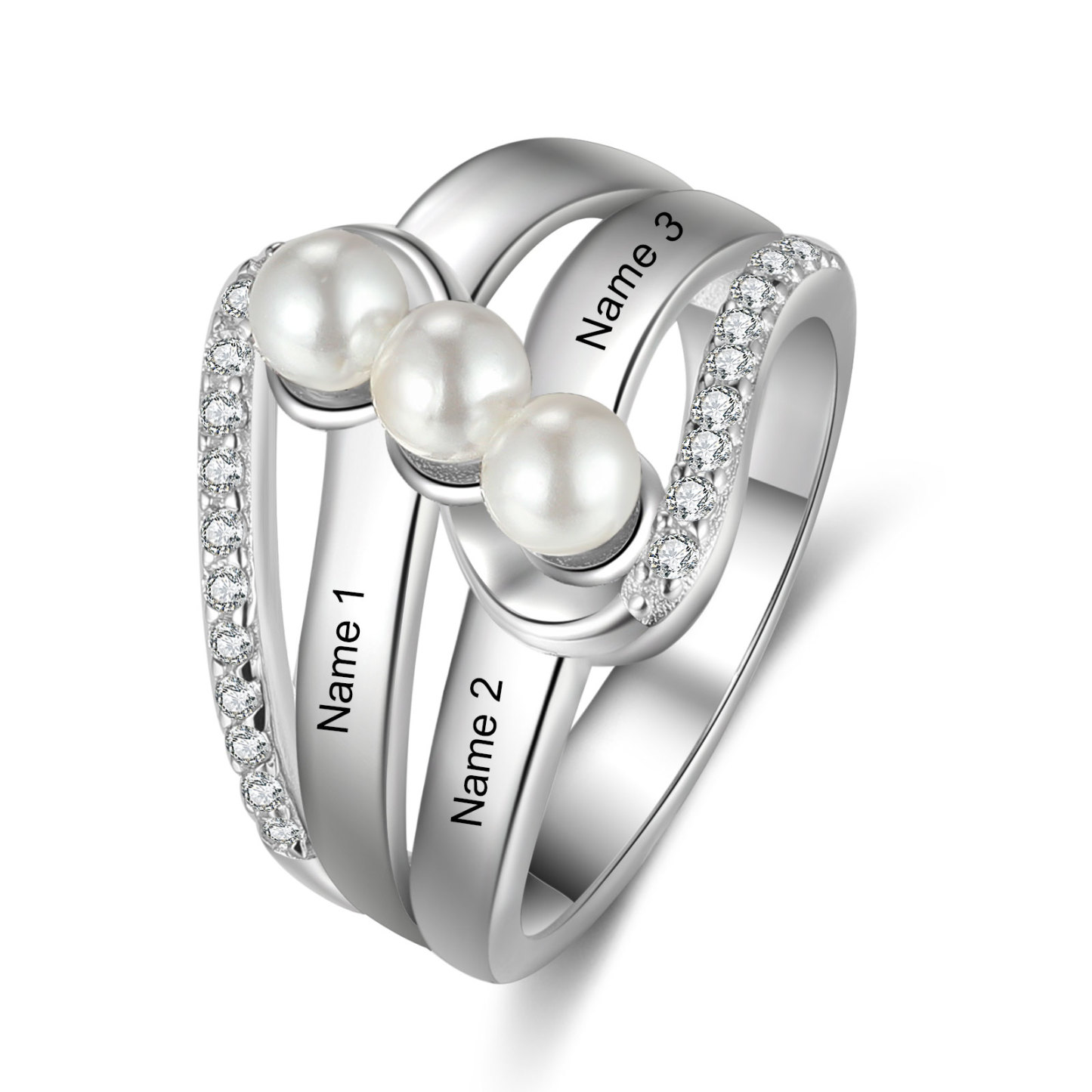 Custom Family Pearl Ring Engrave 3 Names Gifts For Her