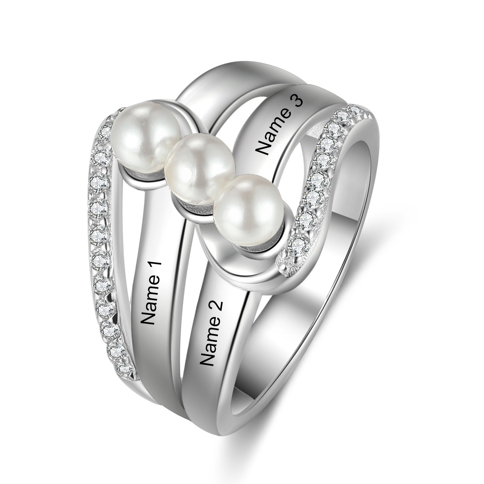 Custom Family Pearl Ring Engrave 3 Names Gifts For Her