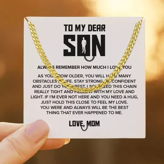 To My Son Cuban Link Chain Necklace Gifts For Son "hold this close to feel my love"