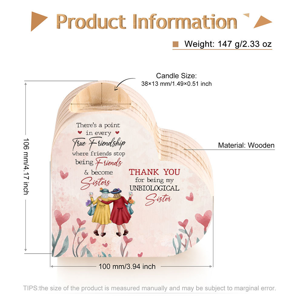 To My Bestie Wooden Heart Candle Holder "Thank you for being my unbiological sister"