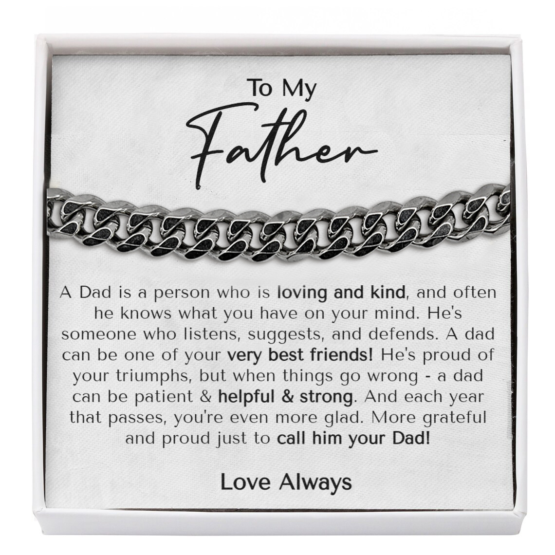 To My Father Cuban Chain Bracelet Stainless Steel Bracelet Set Gifts for Father's Day