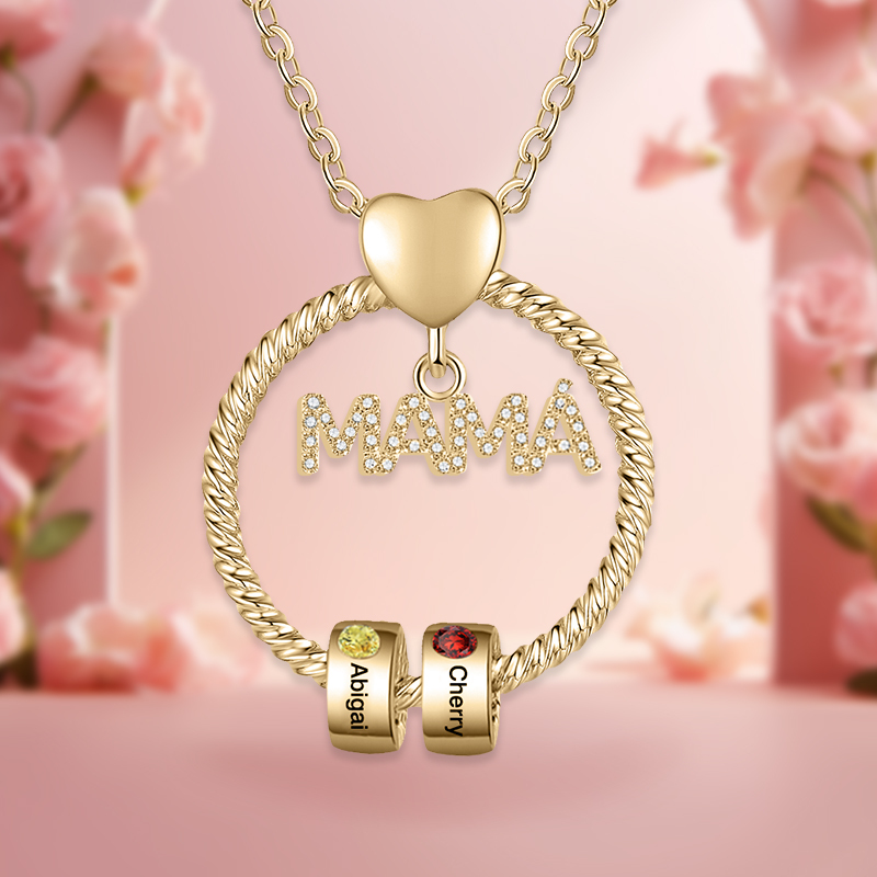 Collar con colgante de "MAMÁ" con 2 nombres Y 2 piedras de nacimiento personalizados | Jessemade
