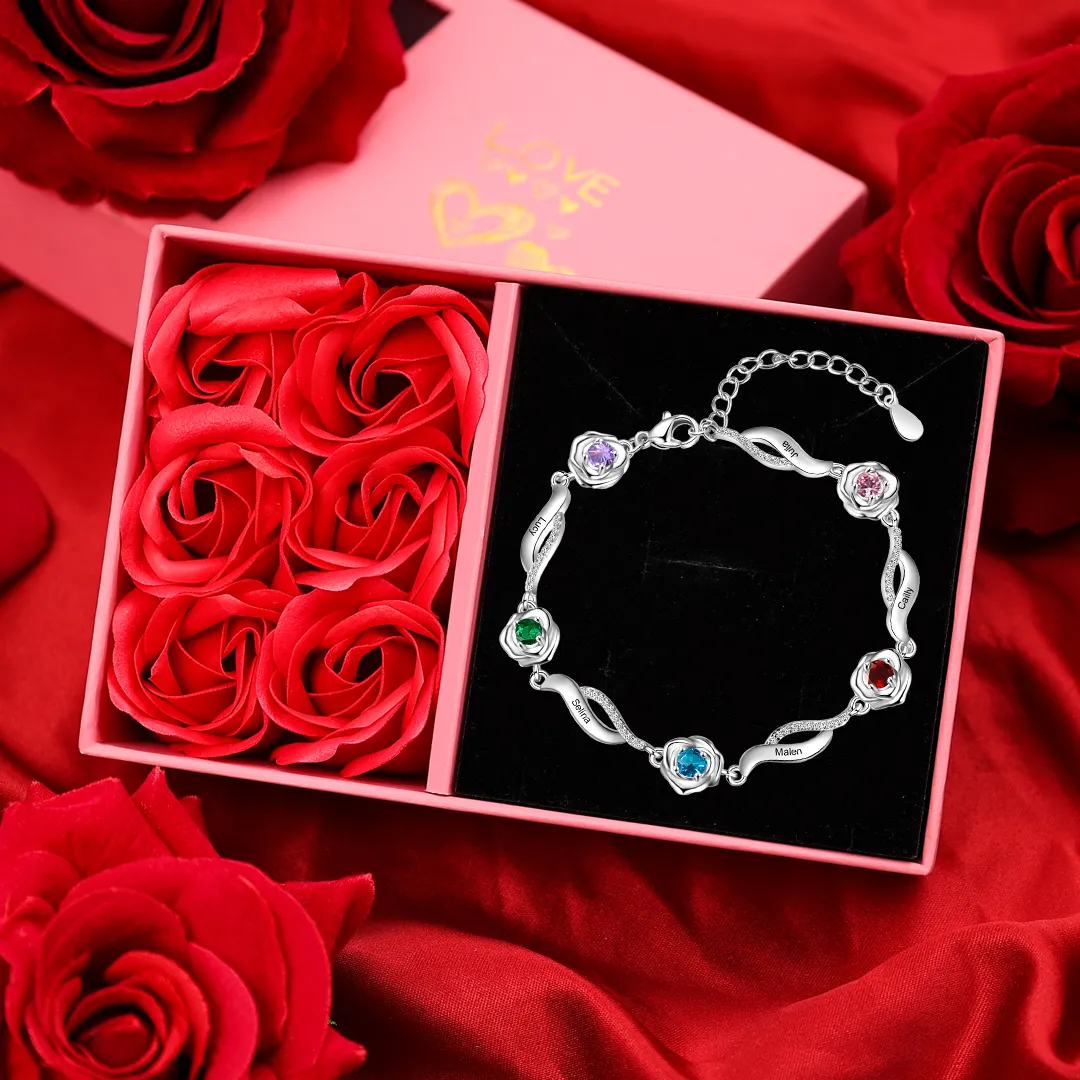 Personalized Rose Bracelet with 1-5 Names For Mum
