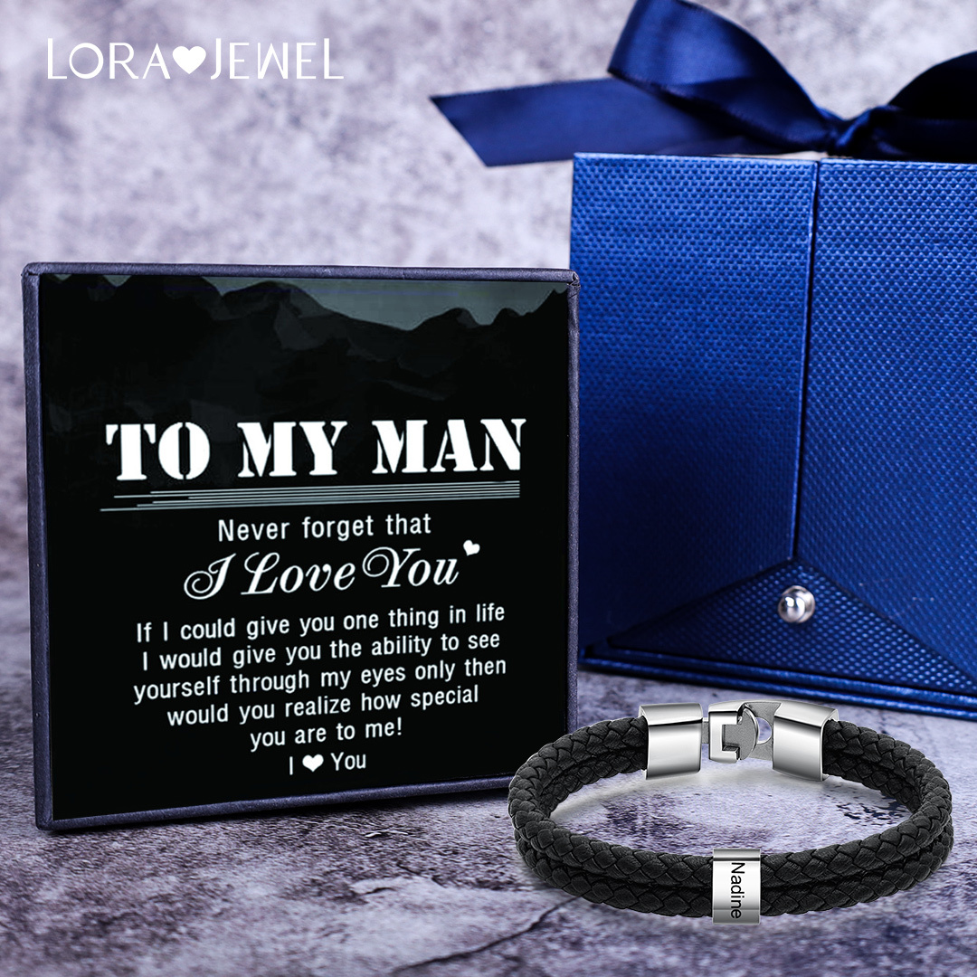 Men Leather Bracelet with 1 Bead Two Layers Custom Bracelet Father Gifts