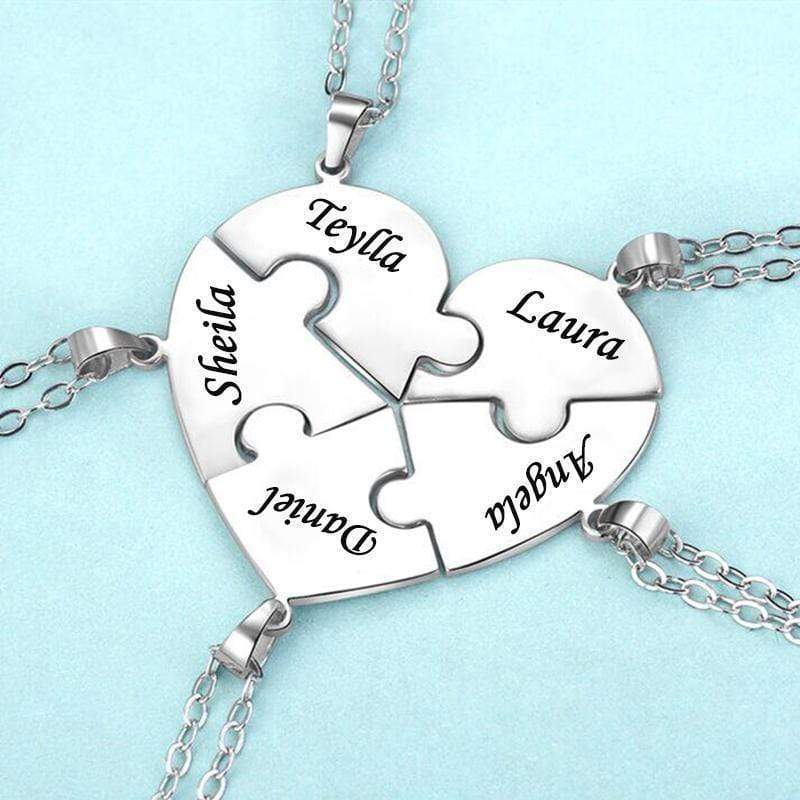 Personalized Heart Puzzle Necklace Engraved 2 Names Matching Necklace Gifts for Couple
