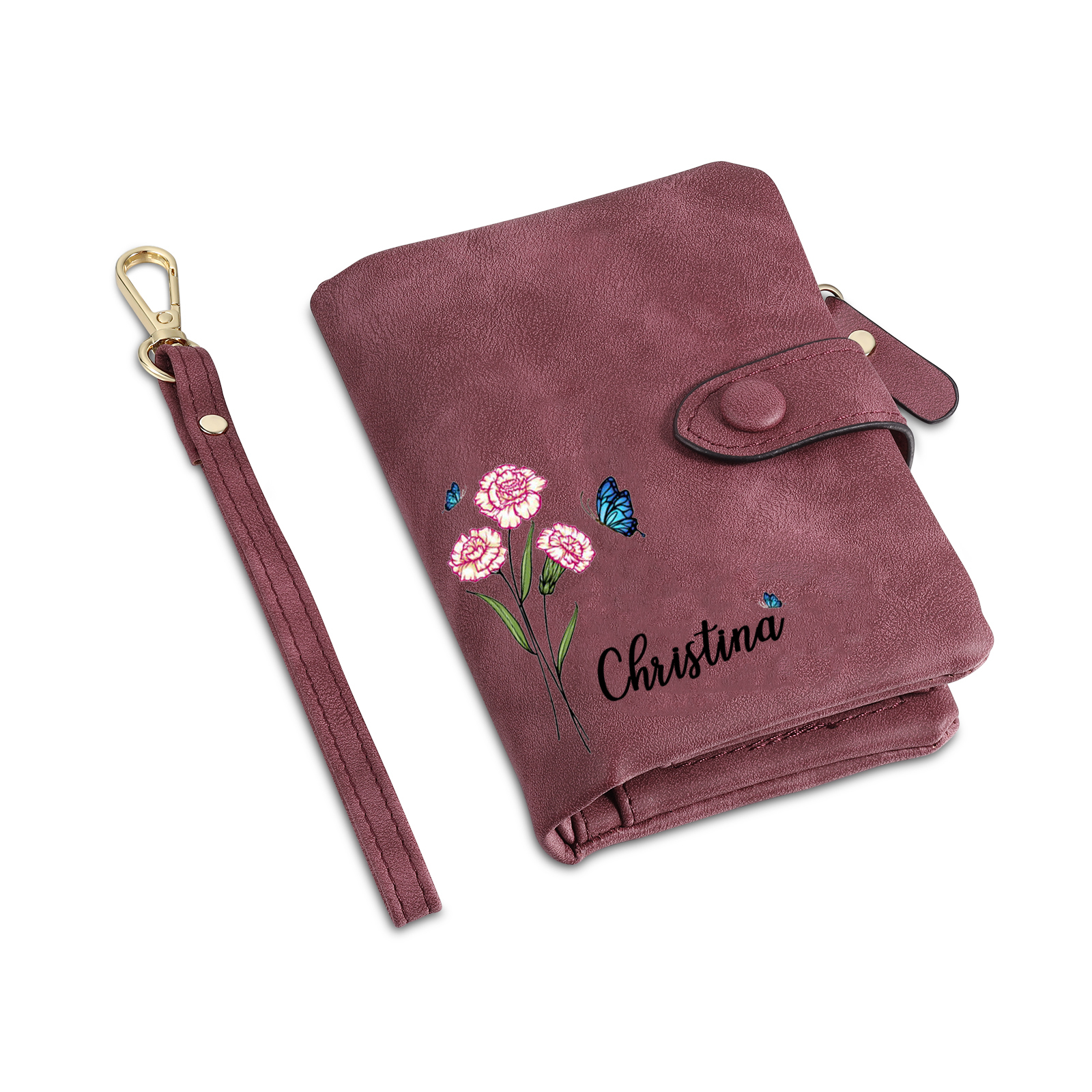 Personalized Women's Leather Wallet Custom Birthday Flower & Name & Photo Wallet Gift for Her