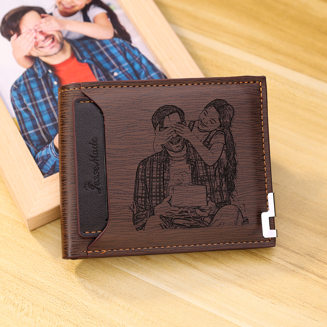 Men Wallet Personalized Photo Wallet With Engraving Coffee Color