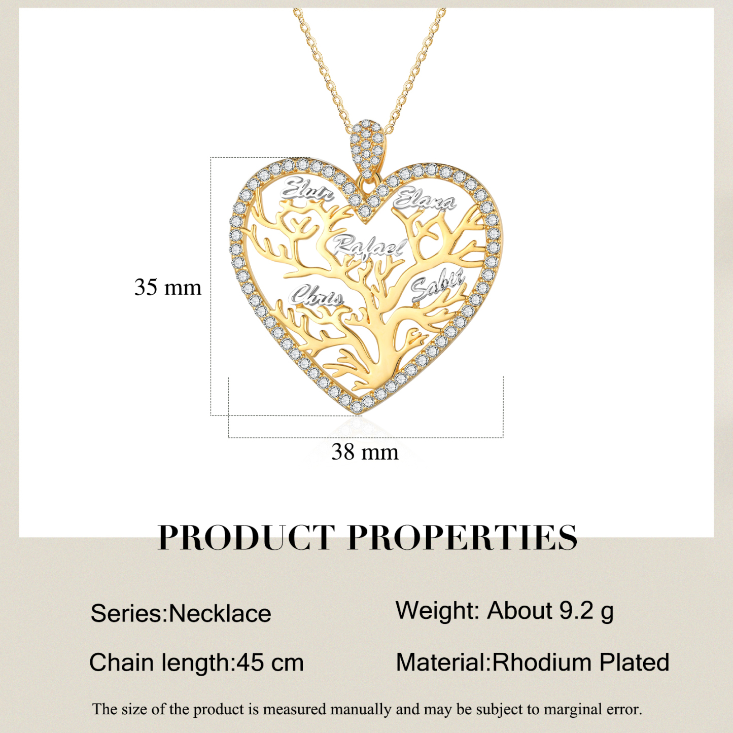 Personalized Family Tree Necklace, Custom 5 Names Heart Necklace Woman Gift For Her