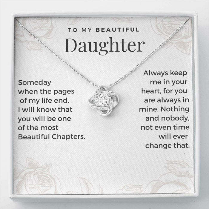 To My Beautiful Daughter Love Knot Necklace "Always Keep Me in Your Heart" Gifts For Daughter