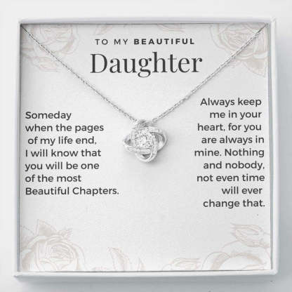 To My Beautiful Daughter Love Knot Necklace "Always Keep Me in Your Heart" Gifts For Daughter
