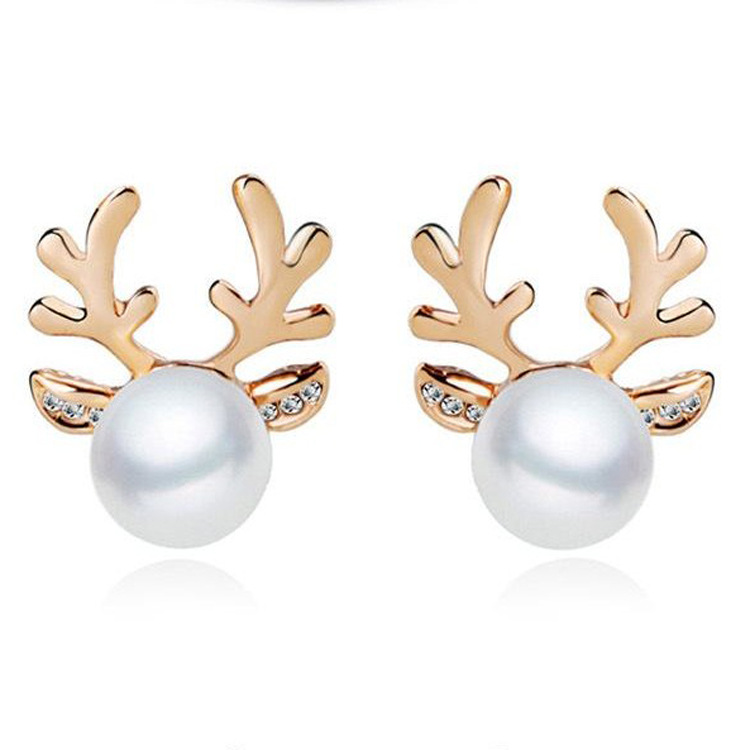 Reindeer Pearl Necklace and Earrings Set Perfect Christmas Gift