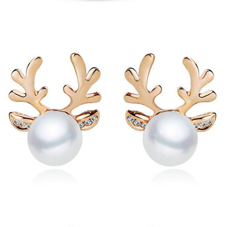 Reindeer Pearl Necklace and Earrings Set Perfect Christmas Gift