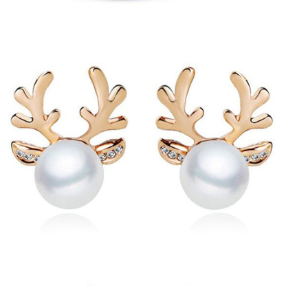 Reindeer Pearl Necklace and Earrings Set Perfect Christmas Gift