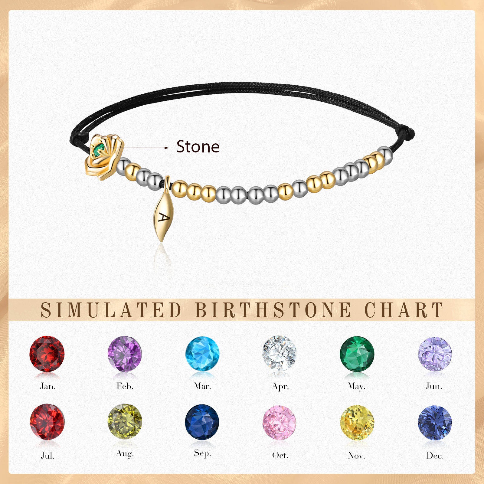 Love You Morse Code Bracelet Custom Initial Birthstone Rose Bracelet for Her