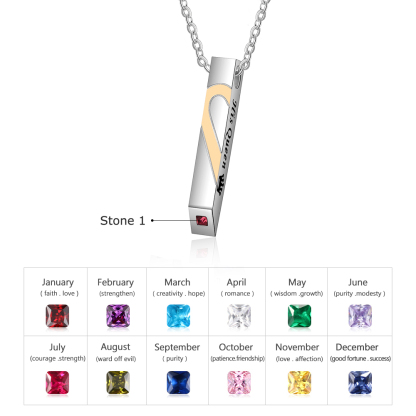Heart Bar Necklace for Women Personalized Name and Birthstone Vertical Necklace 