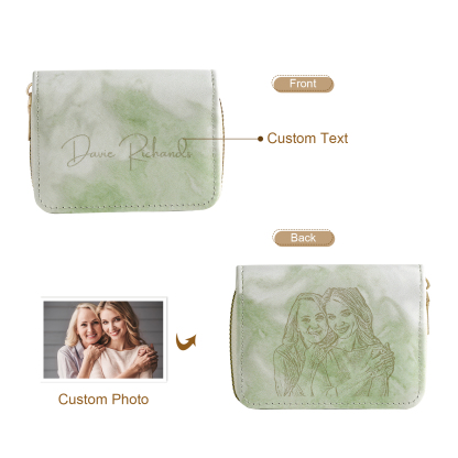Personalized Women's Leather Wallet Custom Photo & Text Zipper Wallet Accordion Wallet Gift for Her