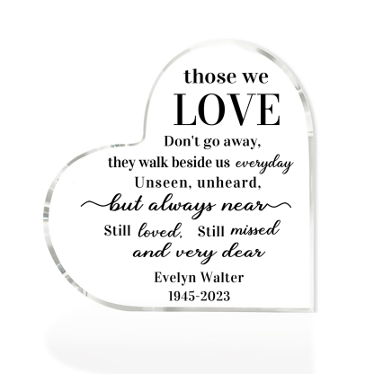 Personalised Acrylic Heart Keepsake Memorial Acrylic Plaque Sympathy Gift - Those We Love Don't Go Away