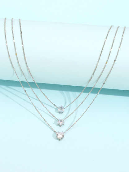 3-Layered Star and Heart Crystal Necklace